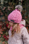 Różowa czapka zimowa z kominem dla dziewczynki
