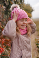 Różowa czapka zimowa z kominem dla dziewczynki