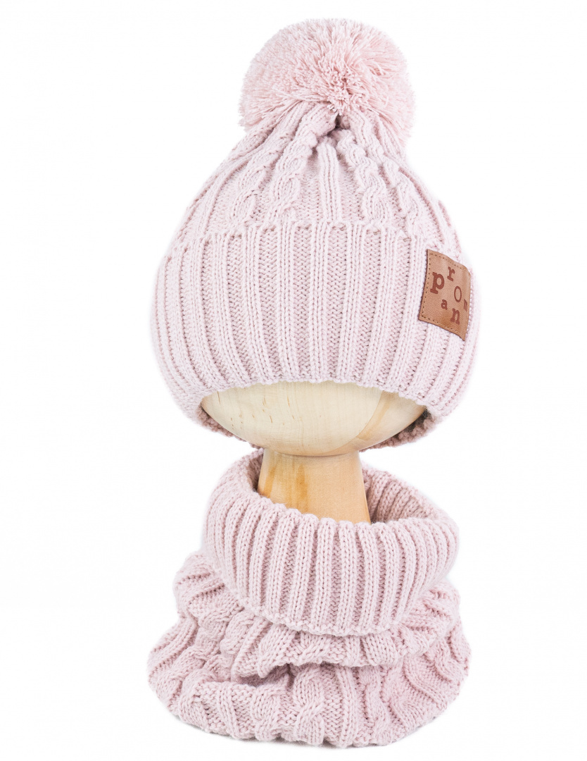Hat chimney insulated set pompon hit Hat chimney insulated set pompon hit