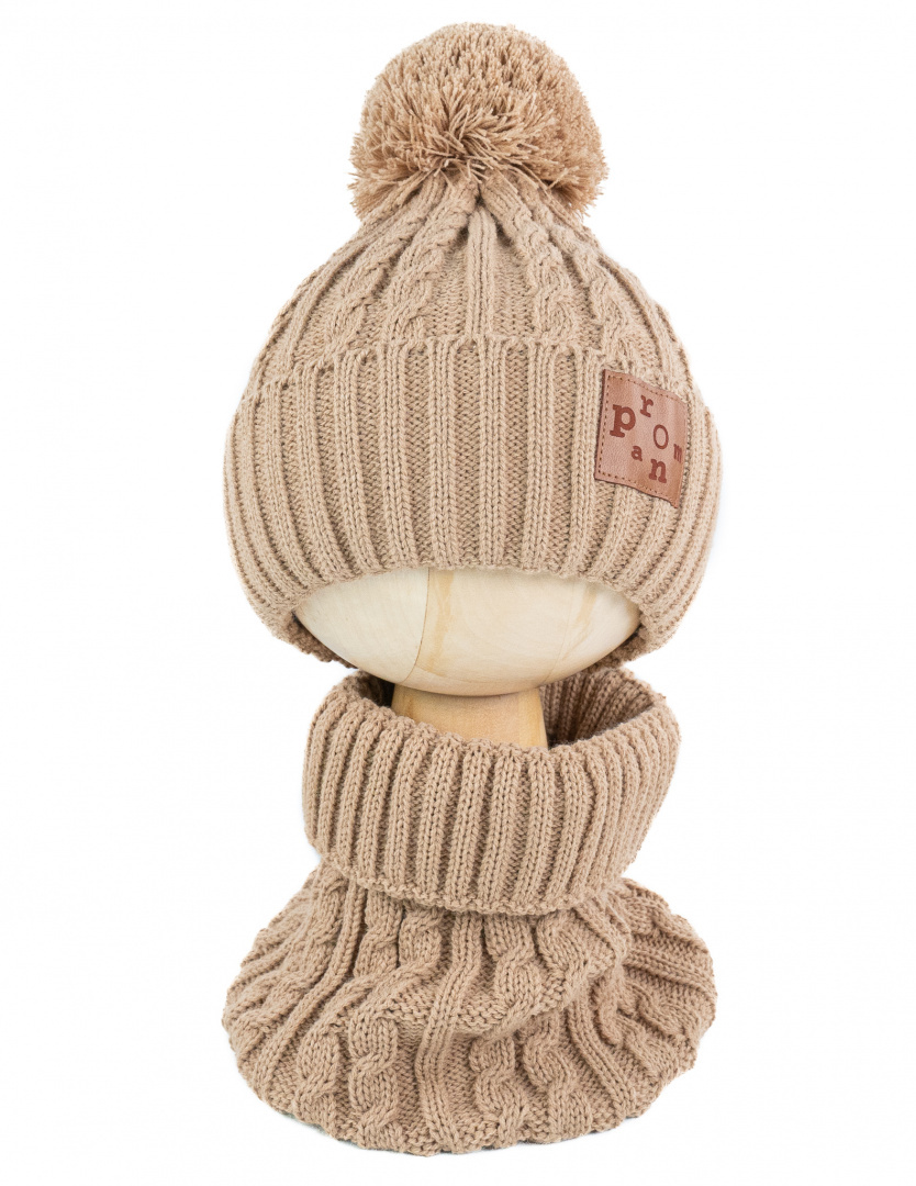 Hat chimney insulated set pompon hit Hat chimney insulated set pompon hit